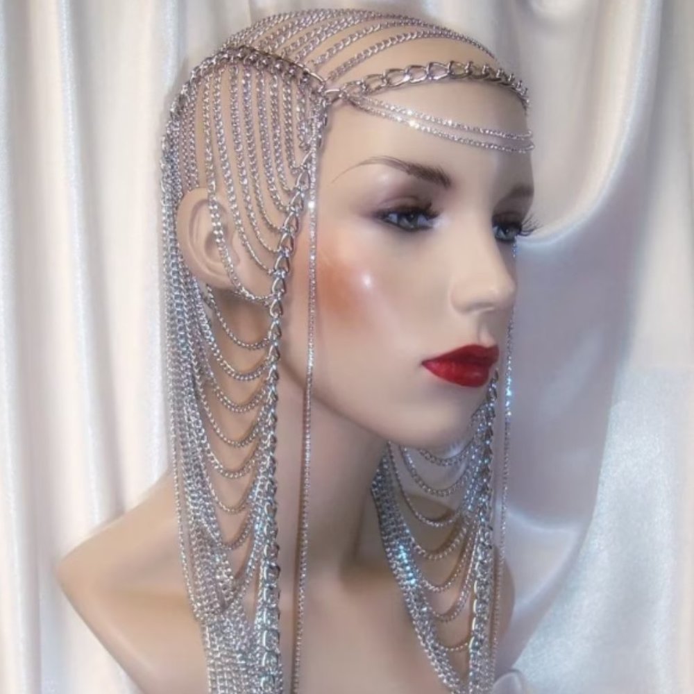 NEW! Silver Rhinestone Chain Headpiece